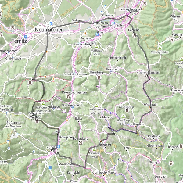 Karten-Miniaturansicht der Radinspiration "Faszinierende Bucklige Welt-Route" in Niederösterreich, Austria. Erstellt vom Tarmacs.app-Routenplaner für Radtouren