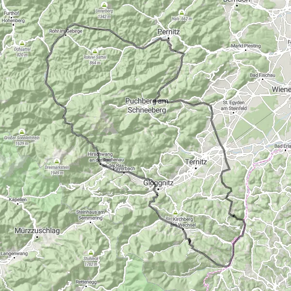 Kartminiatyr av "Unik og naturskjønn sykkeltur fra Aspang Markt" sykkelinspirasjon i Niederösterreich, Austria. Generert av Tarmacs.app sykkelrutoplanlegger