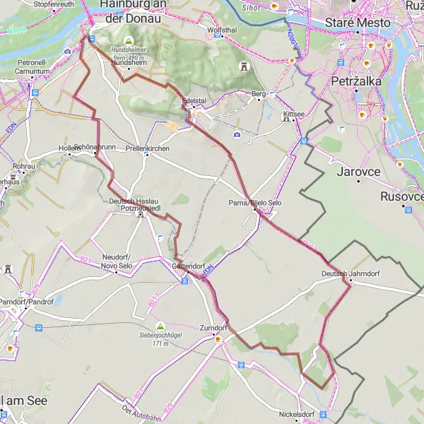 Miniature de la carte de l'inspiration cycliste "Aventure dans les sentiers de gravier" dans la Niederösterreich, Austria. Générée par le planificateur d'itinéraire cycliste Tarmacs.app