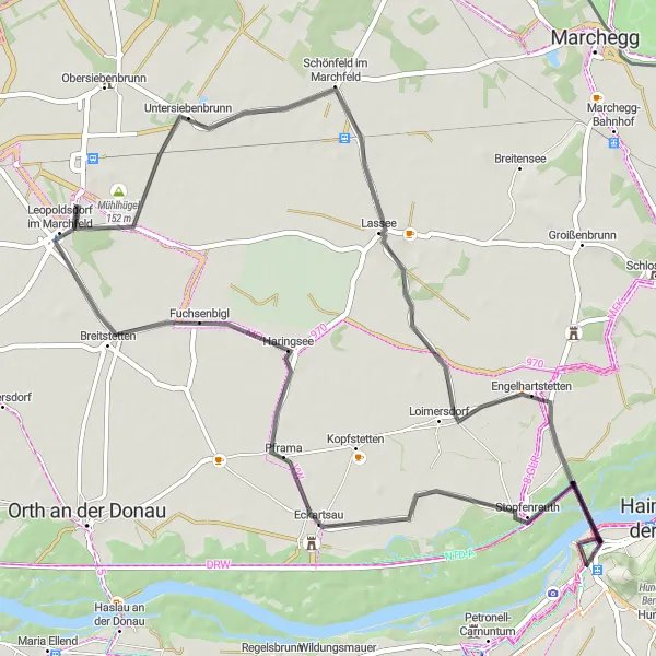 Miniatura mapy "Trasa Z Eckartsau do Lassee" - trasy rowerowej w Niederösterreich, Austria. Wygenerowane przez planer tras rowerowych Tarmacs.app
