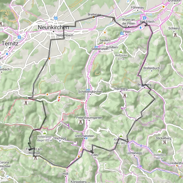 Miniature de la carte de l'inspiration cycliste "Itinéraire cycliste à travers la campagne de Niederösterreich" dans la Niederösterreich, Austria. Générée par le planificateur d'itinéraire cycliste Tarmacs.app