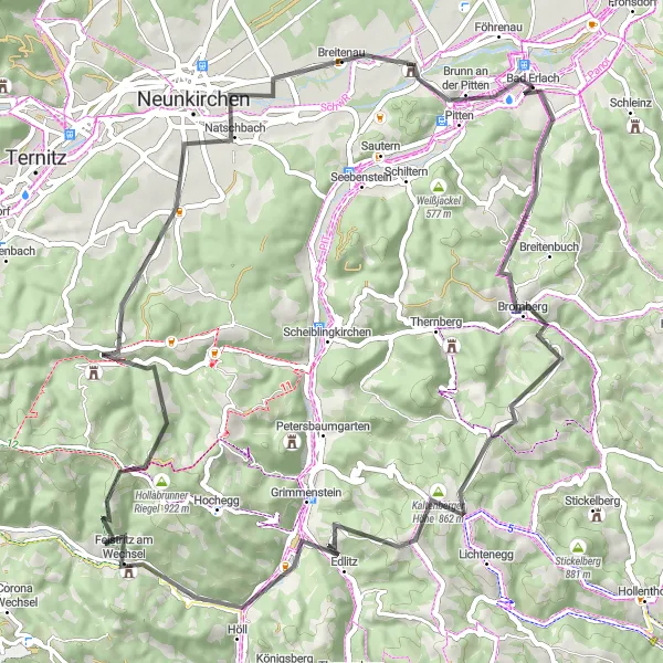 Miniatuurkaart van de fietsinspiratie "Wartmannstetten naar Schwarzau am Steinfeld" in Niederösterreich, Austria. Gemaakt door de Tarmacs.app fietsrouteplanner