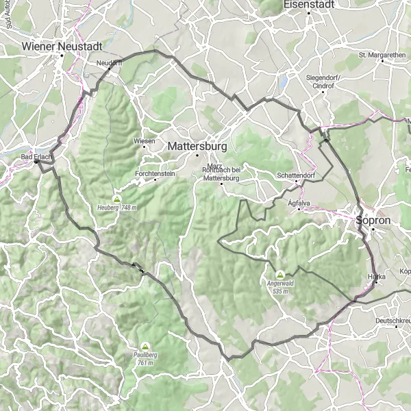 Miniatura della mappa di ispirazione al ciclismo "Giro in bicicletta da Bad Erlach" nella regione di Niederösterreich, Austria. Generata da Tarmacs.app, pianificatore di rotte ciclistiche