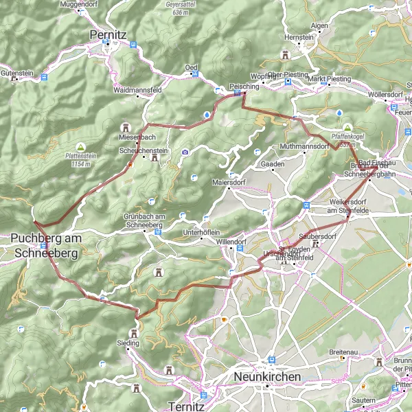 Map miniature of "Schneeberg Adventure" cycling inspiration in Niederösterreich, Austria. Generated by Tarmacs.app cycling route planner