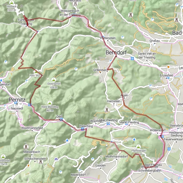 Mapa miniatúra "Zámky a pamiatky južného Niederösterreich" cyklistická inšpirácia v Niederösterreich, Austria. Vygenerované cyklistickým plánovačom trás Tarmacs.app