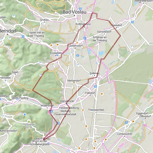 Map miniature of "Off the Beaten Path: Wöllersdorf and Surroundings" cycling inspiration in Niederösterreich, Austria. Generated by Tarmacs.app cycling route planner