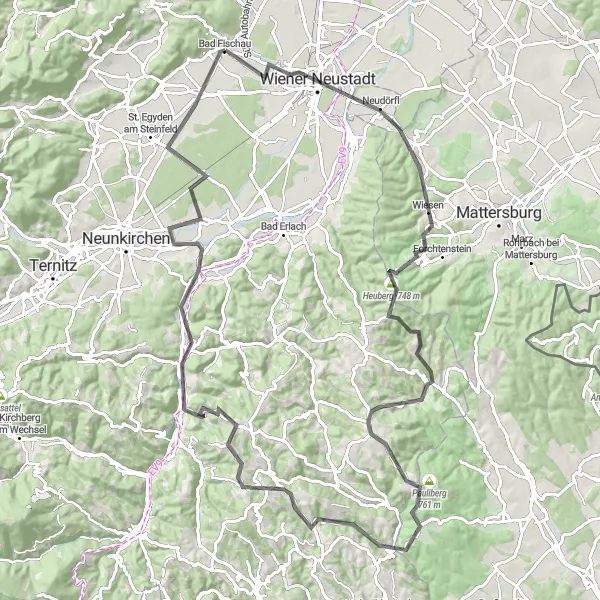 Karttaminiaatyyri "Castle Tour of Niederösterreich" pyöräilyinspiraatiosta alueella Niederösterreich, Austria. Luotu Tarmacs.app pyöräilyreittisuunnittelijalla