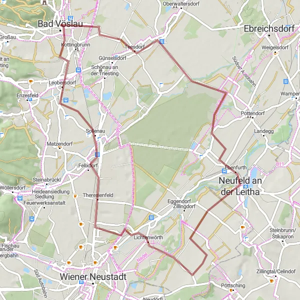 Miniaturní mapa "Trasa se štěrkovými cestami a venkovskými výhledy" inspirace pro cyklisty v oblasti Niederösterreich, Austria. Vytvořeno pomocí plánovače tras Tarmacs.app