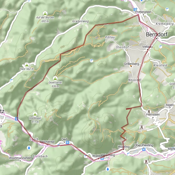 Miniatuurkaart van de fietsinspiratie "Avontuurlijke tocht naar Kogel" in Niederösterreich, Austria. Gemaakt door de Tarmacs.app fietsrouteplanner