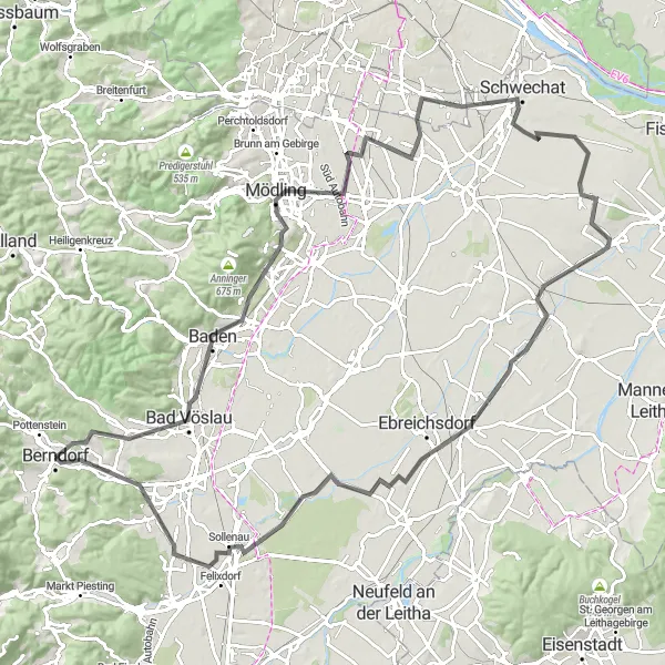 Miniatura mapy "Trasa Helenenhöhe i Baden" - trasy rowerowej w Niederösterreich, Austria. Wygenerowane przez planer tras rowerowych Tarmacs.app