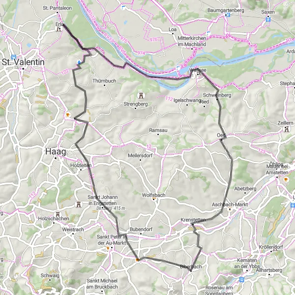 Miniaturní mapa "Cyklotrasa Seitenstetten - Aschbach-Markt" inspirace pro cyklisty v oblasti Niederösterreich, Austria. Vytvořeno pomocí plánovače tras Tarmacs.app