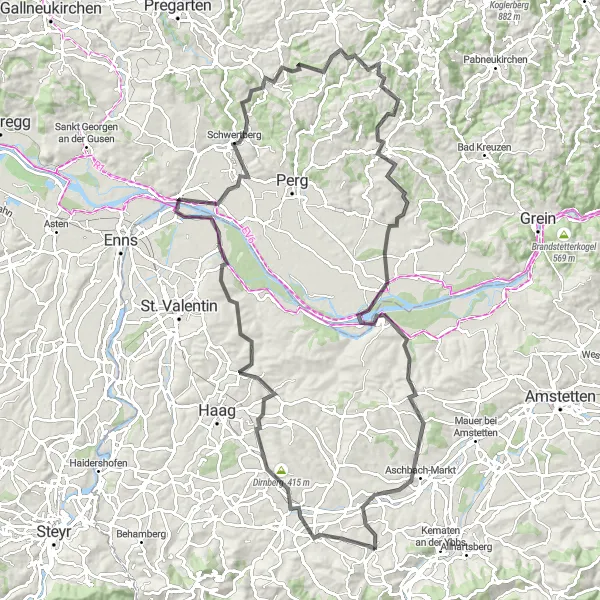 Zemljevid v pomanjšavi "Odkrijte lepote Schwertberga in Rechberga" kolesarske inspiracije v Niederösterreich, Austria. Generirano z načrtovalcem kolesarskih poti Tarmacs.app