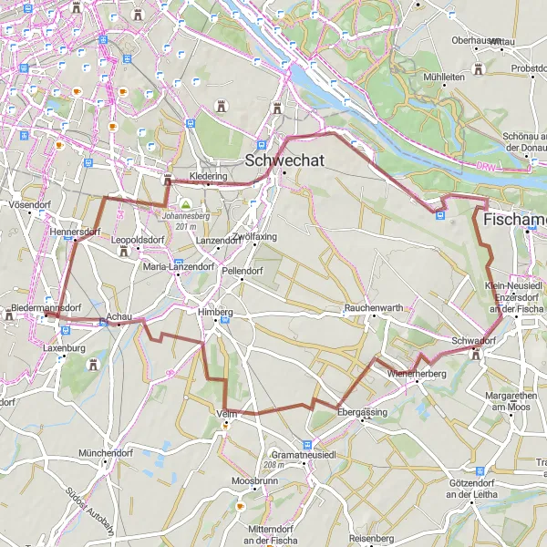 Kartminiatyr av "Biedermannsdorf - Mannswörth Grusvei Loop" sykkelinspirasjon i Niederösterreich, Austria. Generert av Tarmacs.app sykkelrutoplanlegger