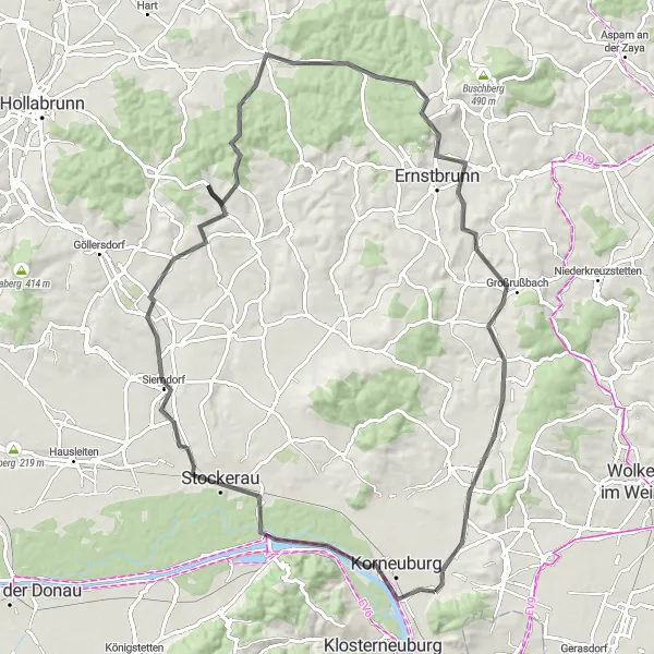 Map miniature of "Bisamberg - Schloss Bisamberg Loop" cycling inspiration in Niederösterreich, Austria. Generated by Tarmacs.app cycling route planner