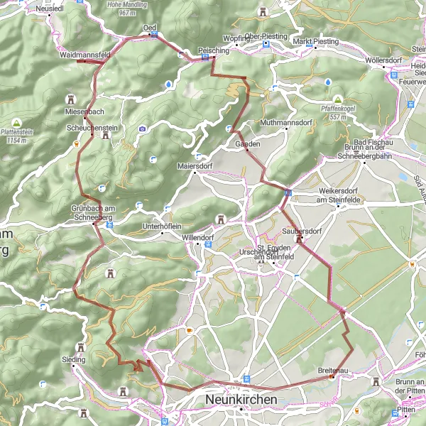 Karten-Miniaturansicht der Radinspiration "Herausfordernde Gravel-Tour durch Niederösterreich" in Niederösterreich, Austria. Erstellt vom Tarmacs.app-Routenplaner für Radtouren