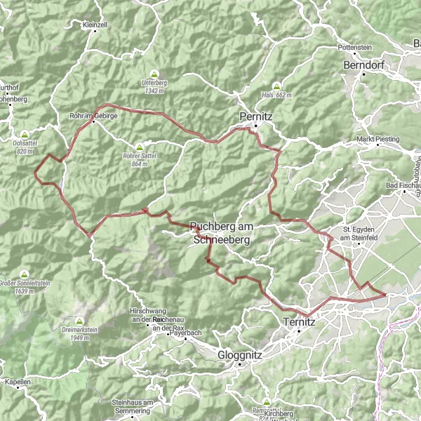 Mapa miniatúra "Gravel Výlet - Skalnaté horské cesty a výhľady" cyklistická inšpirácia v Niederösterreich, Austria. Vygenerované cyklistickým plánovačom trás Tarmacs.app