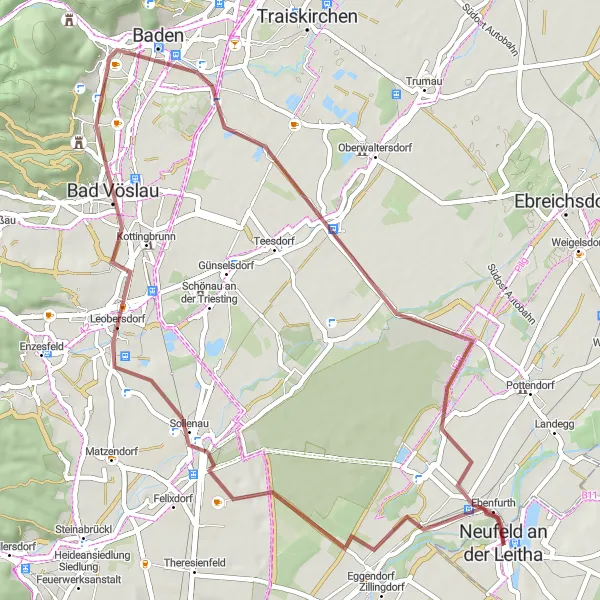 Miniatua del mapa de inspiración ciclista "Explora los alrededores de Ebenfurth en bicicleta de grava" en Niederösterreich, Austria. Generado por Tarmacs.app planificador de rutas ciclistas