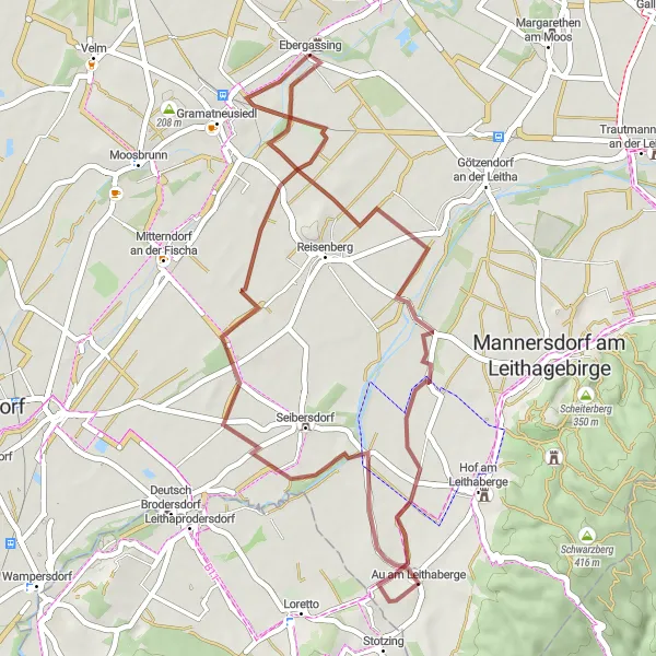 Karten-Miniaturansicht der Radinspiration "Radtour durch die Natur rund um Ebergassing" in Niederösterreich, Austria. Erstellt vom Tarmacs.app-Routenplaner für Radtouren