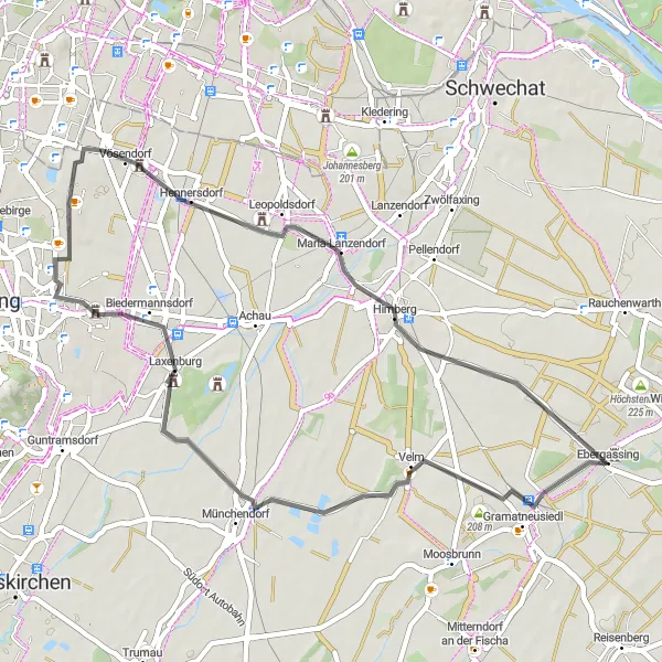 Map miniature of "Laxenburg Loop" cycling inspiration in Niederösterreich, Austria. Generated by Tarmacs.app cycling route planner