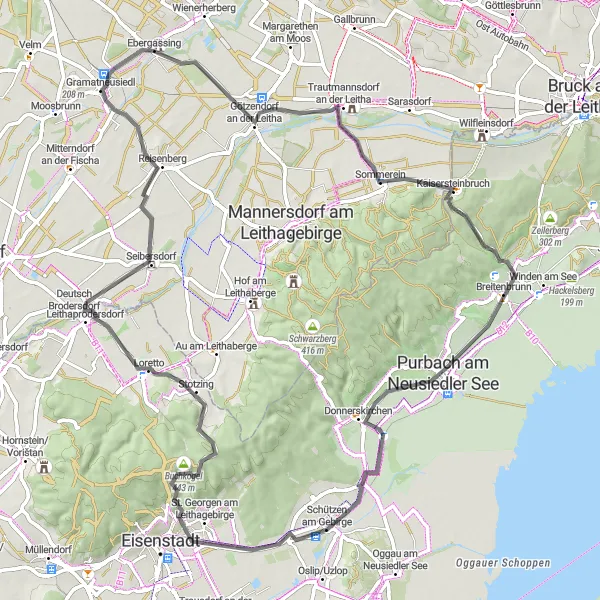 Miniatuurkaart van de fietsinspiratie "Ronde van Kolmkreuz en Goldberg" in Niederösterreich, Austria. Gemaakt door de Tarmacs.app fietsrouteplanner