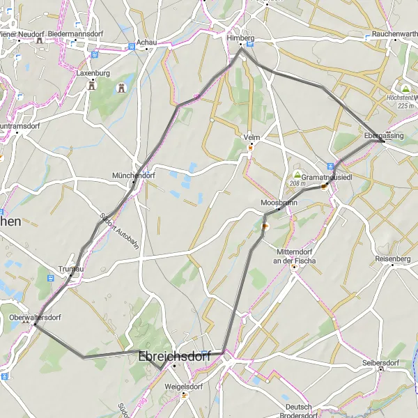 Miniaturní mapa "Road route to Himberg" inspirace pro cyklisty v oblasti Niederösterreich, Austria. Vytvořeno pomocí plánovače tras Tarmacs.app