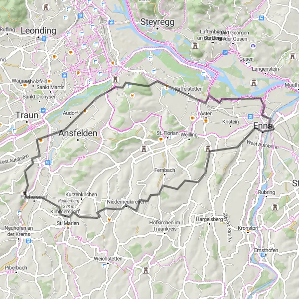 Mapa miniatúra "Cyklotúra Lorch - Ennsdorf" cyklistická inšpirácia v Niederösterreich, Austria. Vygenerované cyklistickým plánovačom trás Tarmacs.app