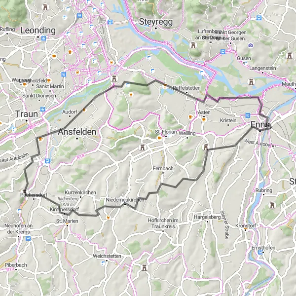 Miniaturekort af cykelinspirationen "Enns til Georgenberg Cykelrute" i Niederösterreich, Austria. Genereret af Tarmacs.app cykelruteplanlægger