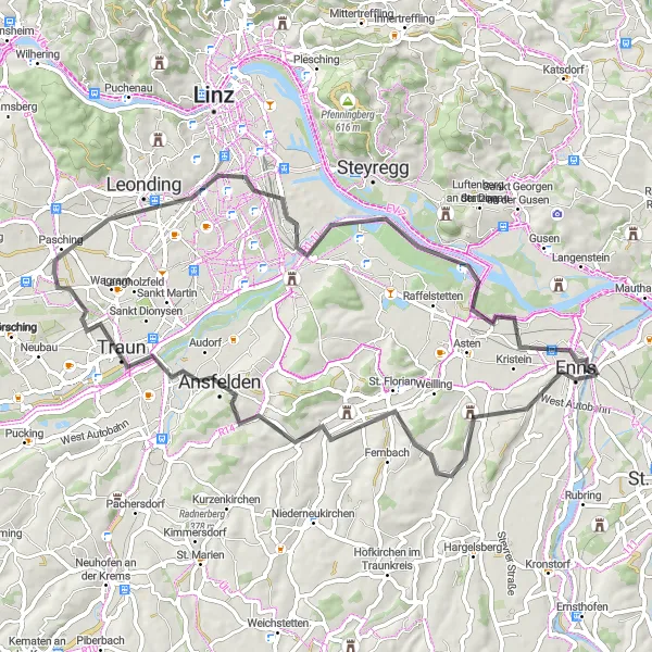 Miniaturní mapa "Cyklotrasa Enns - Georgenberg" inspirace pro cyklisty v oblasti Niederösterreich, Austria. Vytvořeno pomocí plánovače tras Tarmacs.app