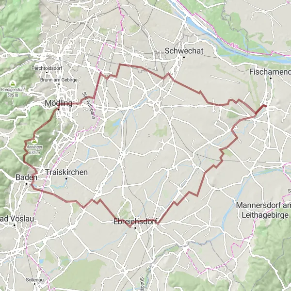 Miniaturní mapa "Gravel Trasa skrz Enzersdorfn an der Fischa" inspirace pro cyklisty v oblasti Niederösterreich, Austria. Vytvořeno pomocí plánovače tras Tarmacs.app