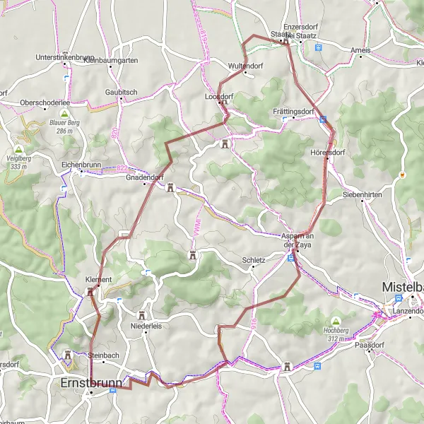 Map miniature of "Gravel Adventure to Explore Ernstbrunn" cycling inspiration in Niederösterreich, Austria. Generated by Tarmacs.app cycling route planner