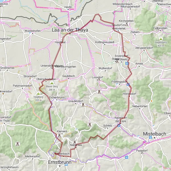 Map miniature of "Vineyard Trail" cycling inspiration in Niederösterreich, Austria. Generated by Tarmacs.app cycling route planner