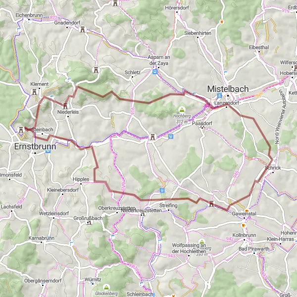 Miniatura mapy "Wędrówka rowerowa po Oberleiser Berg, Schloss Ebendorf i Ernstbrunn" - trasy rowerowej w Niederösterreich, Austria. Wygenerowane przez planer tras rowerowych Tarmacs.app