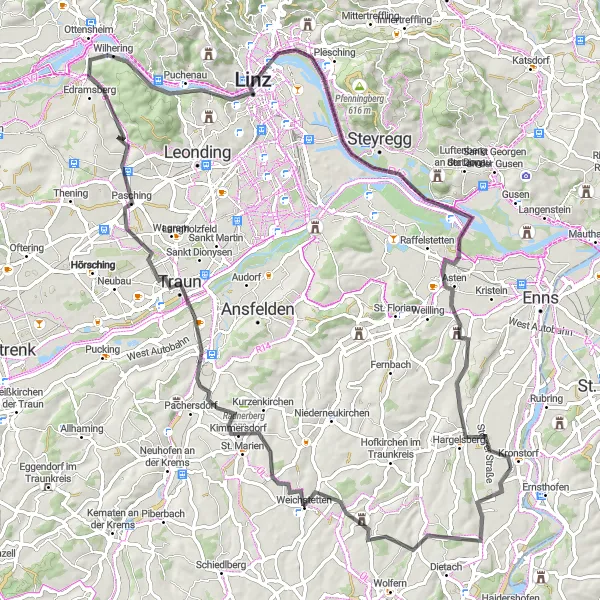 Miniatuurkaart van de fietsinspiratie "Ontdek de Historie van Linz en Luftenberg" in Niederösterreich, Austria. Gemaakt door de Tarmacs.app fietsrouteplanner