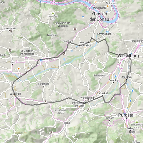 Miniatuurkaart van de fietsinspiratie "Pittoreske rit naar Wieselburg" in Niederösterreich, Austria. Gemaakt door de Tarmacs.app fietsrouteplanner