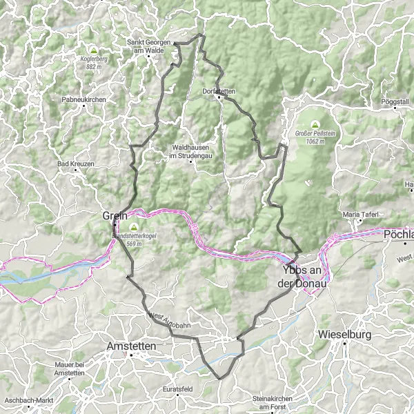 Miniatura mapy "Wędrówki Szosowe Niederösterreich" - trasy rowerowej w Niederösterreich, Austria. Wygenerowane przez planer tras rowerowych Tarmacs.app