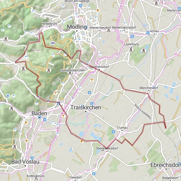 Miniatura della mappa di ispirazione al ciclismo "Giro in bicicletta Gravel da Gaaden" nella regione di Niederösterreich, Austria. Generata da Tarmacs.app, pianificatore di rotte ciclistiche