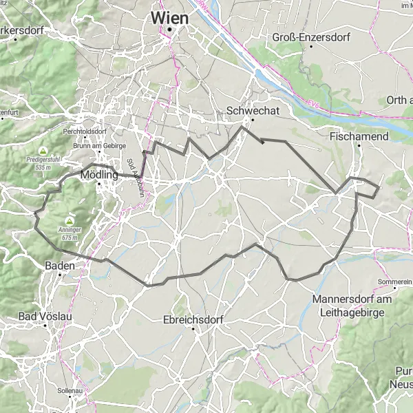 Map miniature of "The Historical Journey" cycling inspiration in Niederösterreich, Austria. Generated by Tarmacs.app cycling route planner