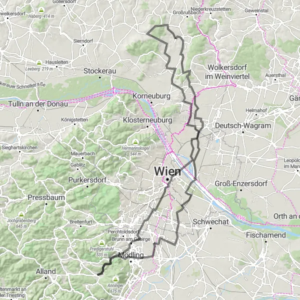 Karttaminiaatyyri "Gaadenin ympäristön maantiepyöräreitti" pyöräilyinspiraatiosta alueella Niederösterreich, Austria. Luotu Tarmacs.app pyöräilyreittisuunnittelijalla
