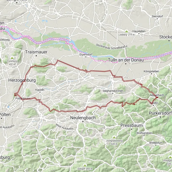 Karten-Miniaturansicht der Radinspiration "Schafkogel und Sitzenberg" in Niederösterreich, Austria. Erstellt vom Tarmacs.app-Routenplaner für Radtouren