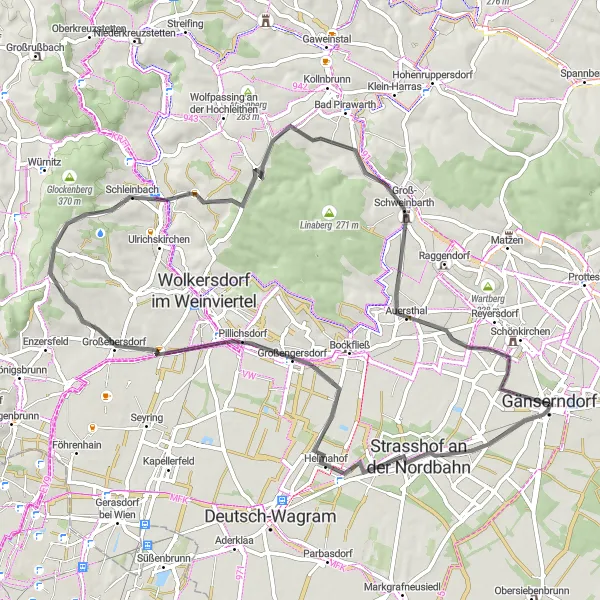 Miniaturní mapa "Road Trasa Strasshof an der Nordbahn - Schloss Schönkirchen" inspirace pro cyklisty v oblasti Niederösterreich, Austria. Vytvořeno pomocí plánovače tras Tarmacs.app