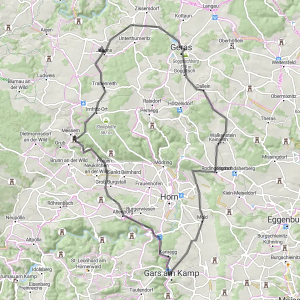 Miniature de la carte de l'inspiration cycliste "Châteaux et Paysages" dans la Niederösterreich, Austria. Générée par le planificateur d'itinéraire cycliste Tarmacs.app