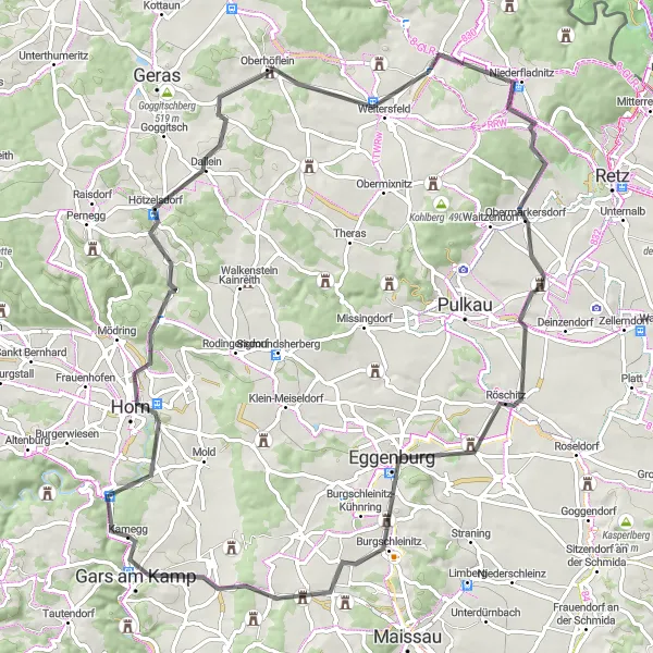 Karten-Miniaturansicht der Radinspiration "Horn und Weinviertel Tour" in Niederösterreich, Austria. Erstellt vom Tarmacs.app-Routenplaner für Radtouren