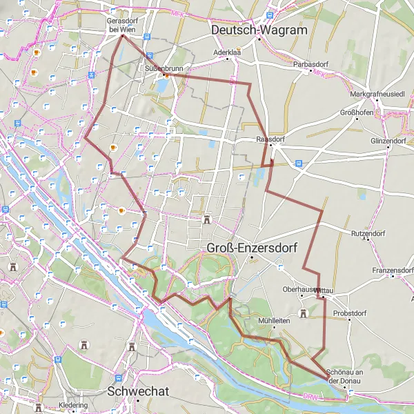 Karten-Miniaturansicht der Radinspiration "Bike Tour durch das Marchfeld" in Niederösterreich, Austria. Erstellt vom Tarmacs.app-Routenplaner für Radtouren