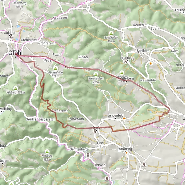 Kartminiatyr av "Gravelväg till Droß" cykelinspiration i Niederösterreich, Austria. Genererad av Tarmacs.app cykelruttplanerare