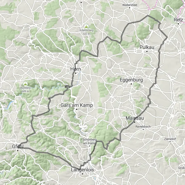 Kartminiatyr av "Utforsk pittoreske landsbyer og vakre omgivelser på denne landeveisturen" sykkelinspirasjon i Niederösterreich, Austria. Generert av Tarmacs.app sykkelrutoplanlegger