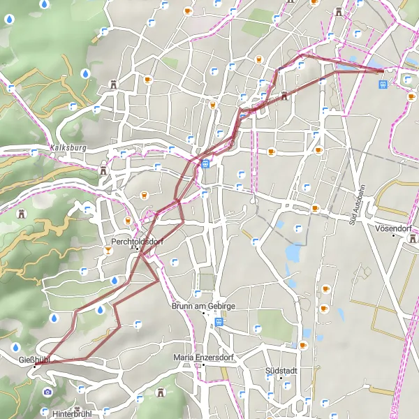 Miniature de la carte de l'inspiration cycliste "Les sentiers secrets de la Forêt viennoise" dans la Niederösterreich, Austria. Générée par le planificateur d'itinéraire cycliste Tarmacs.app