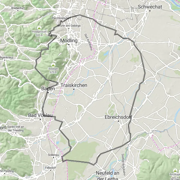 Map miniature of "Wienerwald Loop" cycling inspiration in Niederösterreich, Austria. Generated by Tarmacs.app cycling route planner