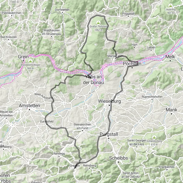 Miniatua del mapa de inspiración ciclista "Ruta de los Bosques y Pueblos de Niederösterreich" en Niederösterreich, Austria. Generado por Tarmacs.app planificador de rutas ciclistas