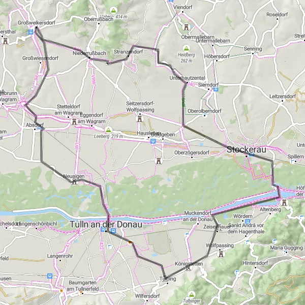 Zemljevid v pomanjšavi "Vozna pot skozi zgodovino: Großweikersdorf - Kugelberg" kolesarske inspiracije v Niederösterreich, Austria. Generirano z načrtovalcem kolesarskih poti Tarmacs.app