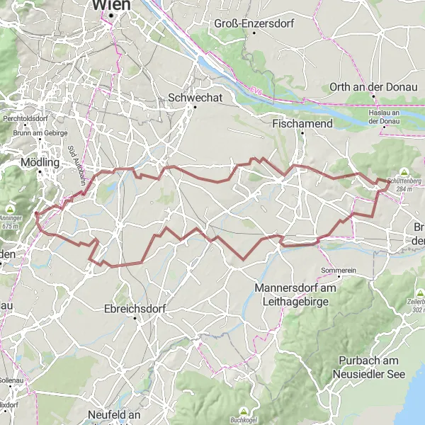 Miniatuurkaart van de fietsinspiratie "Gravel route vanuit Gumpoldskirchen naar Trautmannsdorf an der Leitha" in Niederösterreich, Austria. Gemaakt door de Tarmacs.app fietsrouteplanner